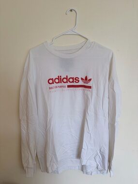 adidas White Tee with Bright Red Trefoil Graphic